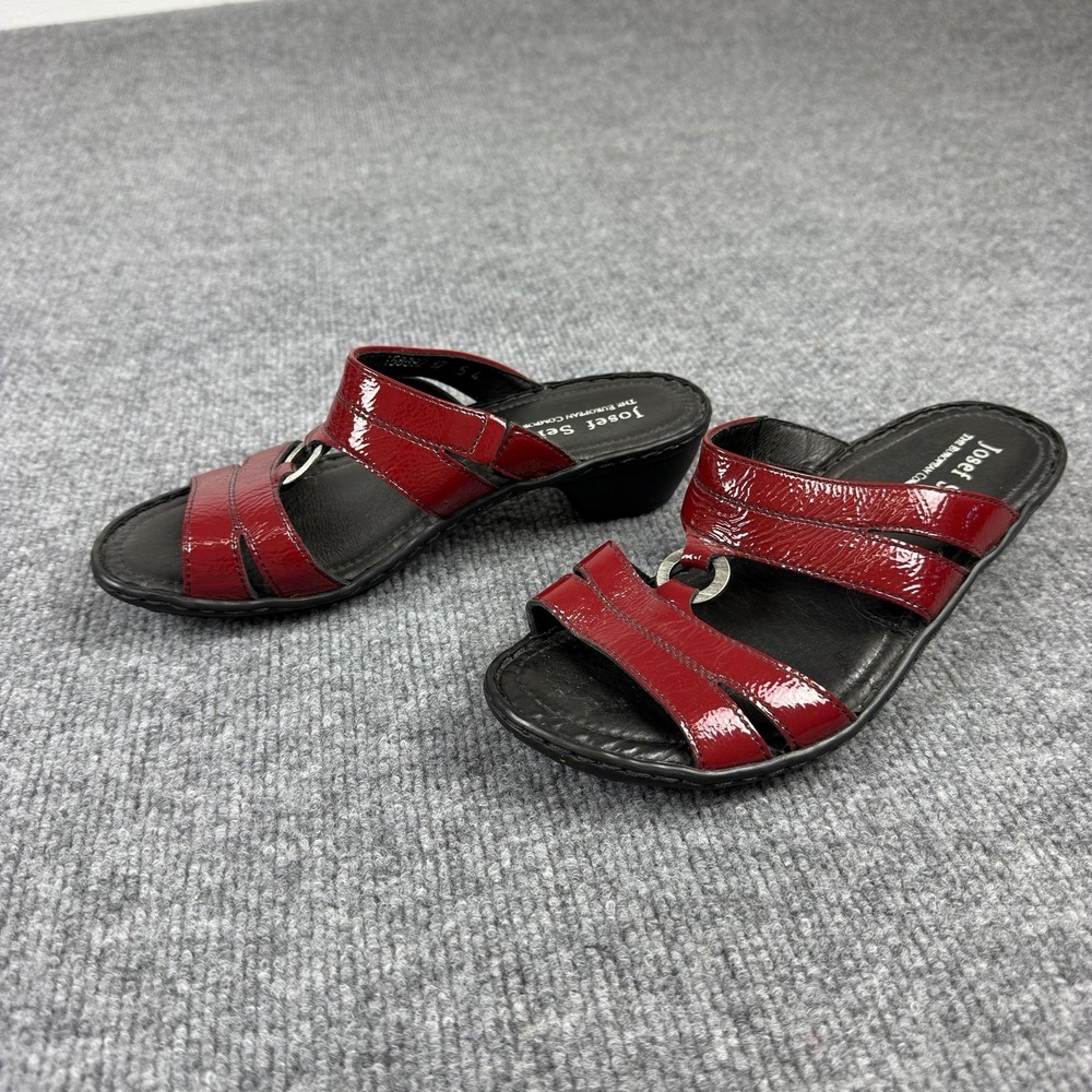 Josef Seibel Sandals Womens Size 6.5 Red Patent Leather Slide Block Heel Comfort